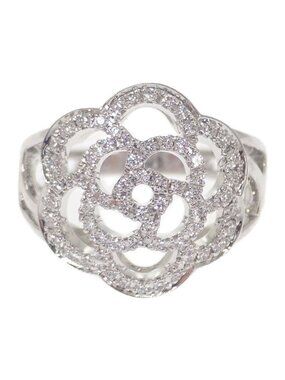 Chanel Camellia Diamond Ring Size 10 50 18Kwhite Gold 18K